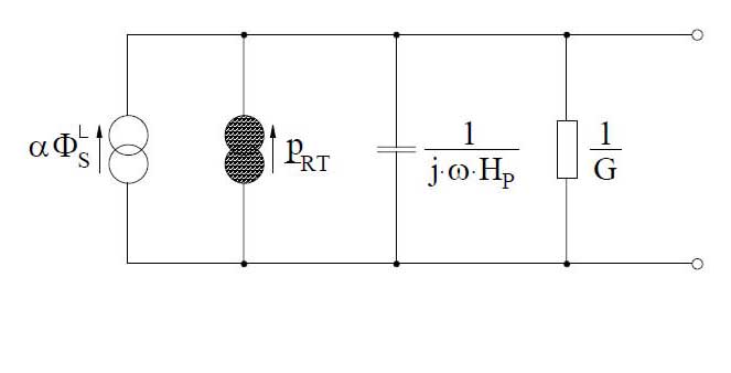 Bild 2: Analoges elektrisches Ersatzschalbild des empfindliches Elements bei vereinfachten thermischen Verhältnissen